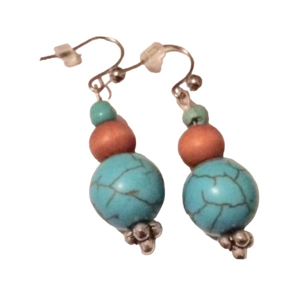 Handcrafted Marble Teal Hook Earrings - Picture 1 of 3